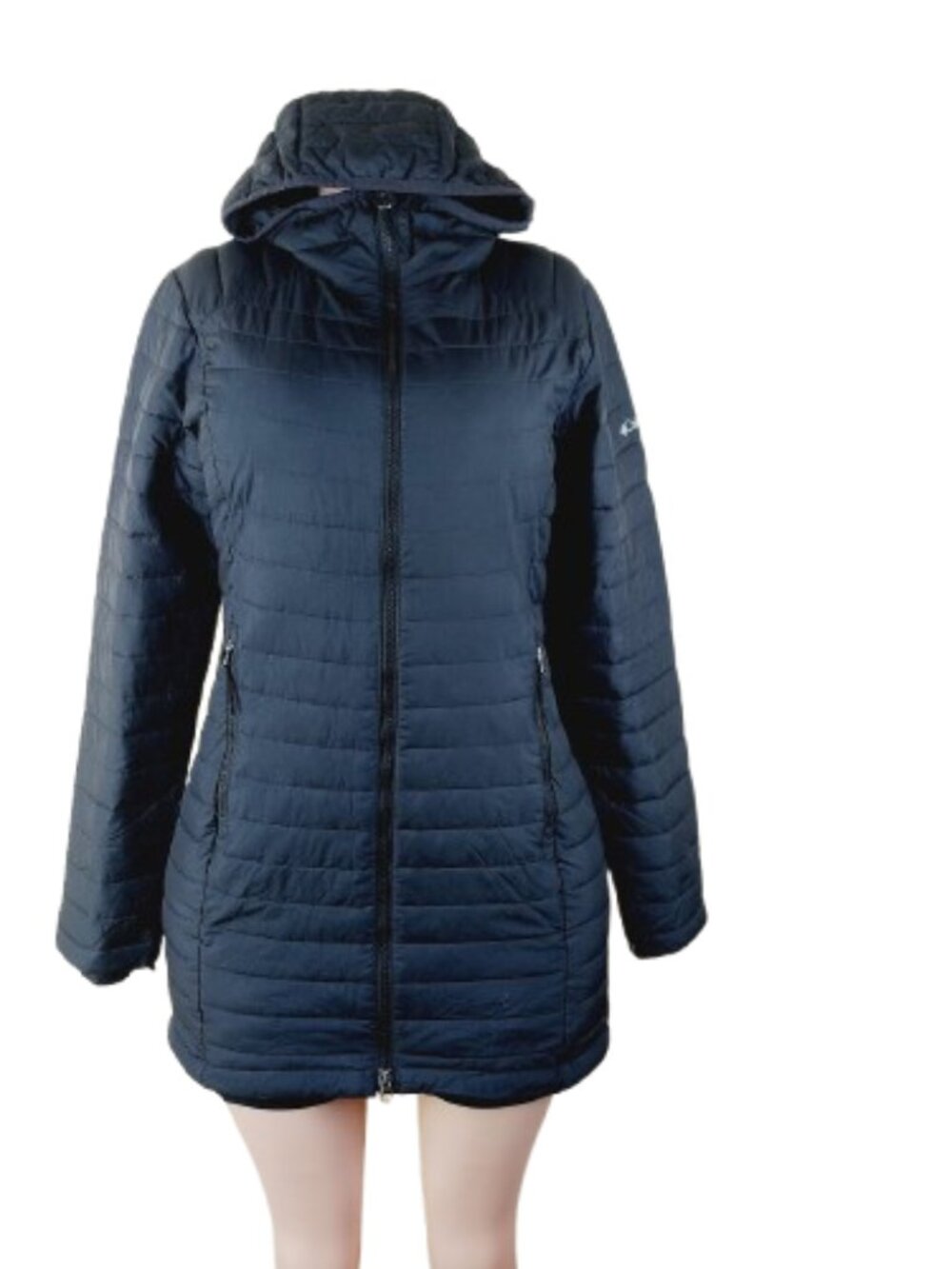 Columbia Women's Black Out Mid Omni Heat Long Hooded Puffer Jacket Size S
